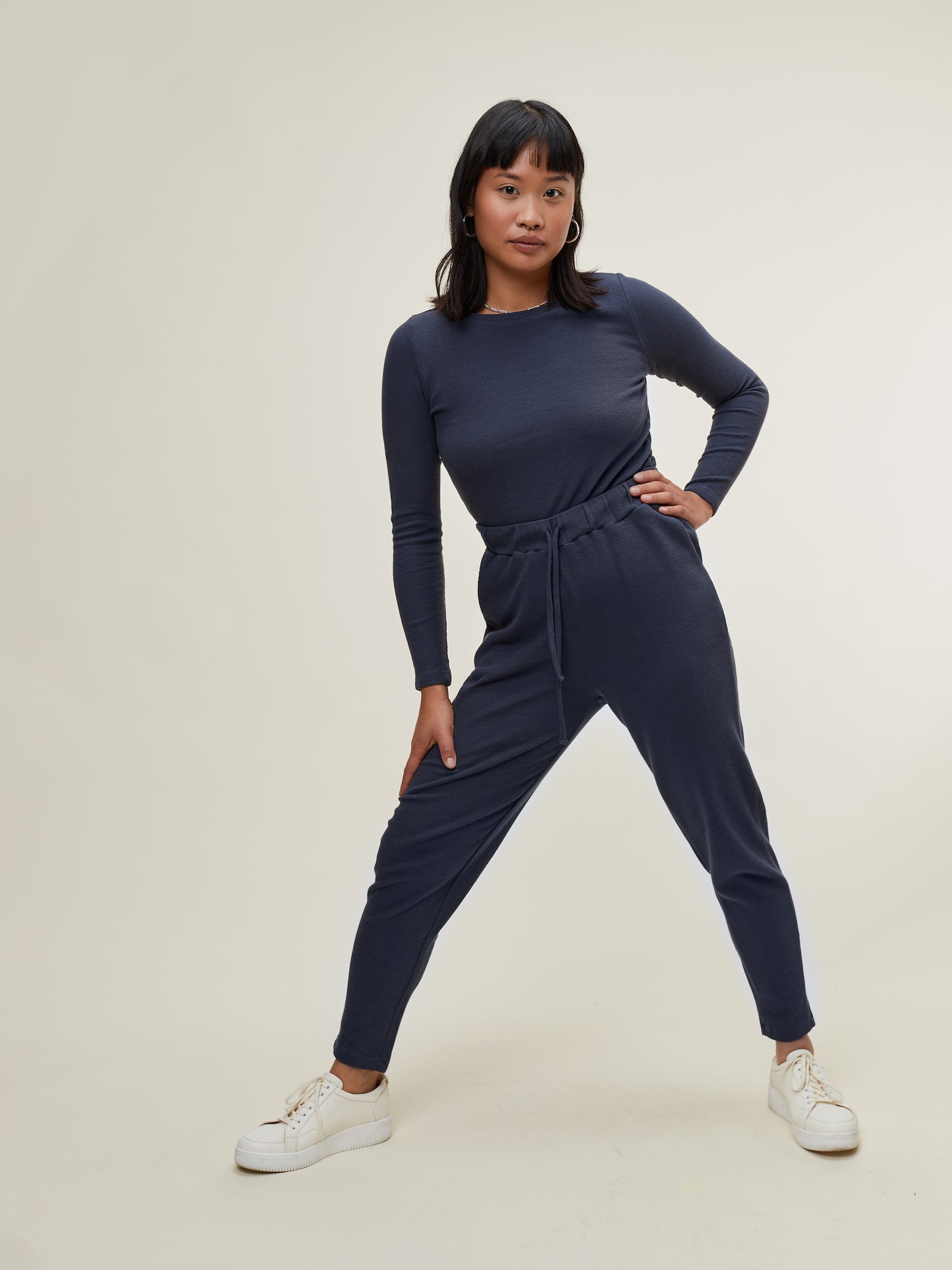 Leslie Waffle Pant Charcoal Blue