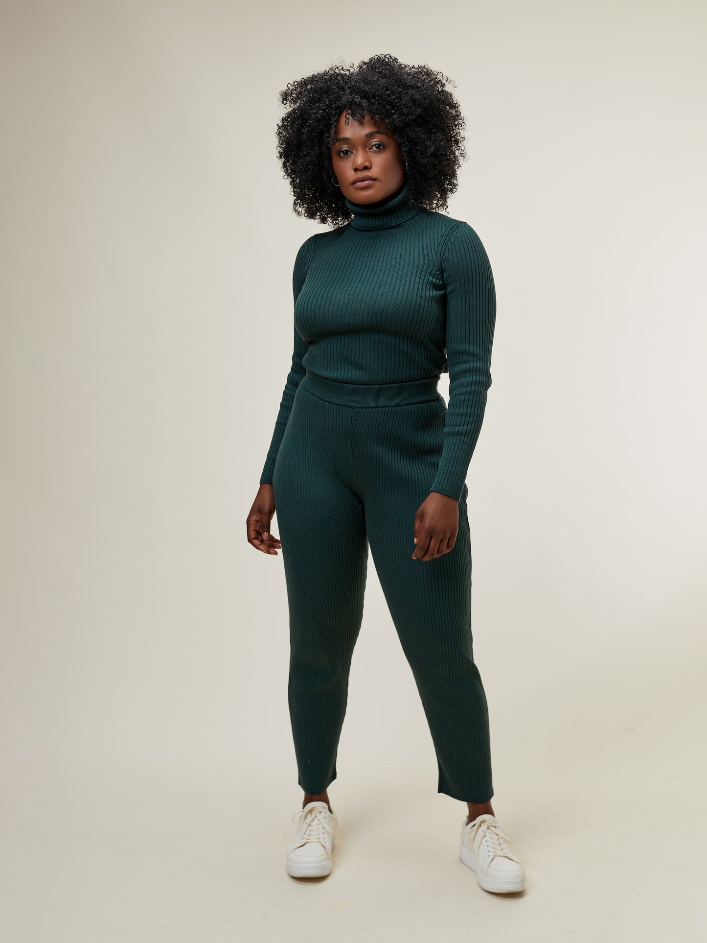 OLGA KNITTED RIB PANT PINE GREEN