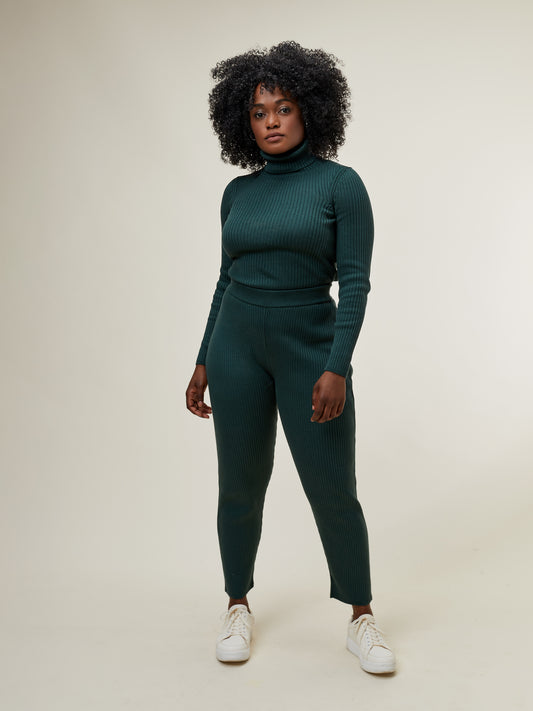 OLGA KNITTED RIB PANT PINE GREEN