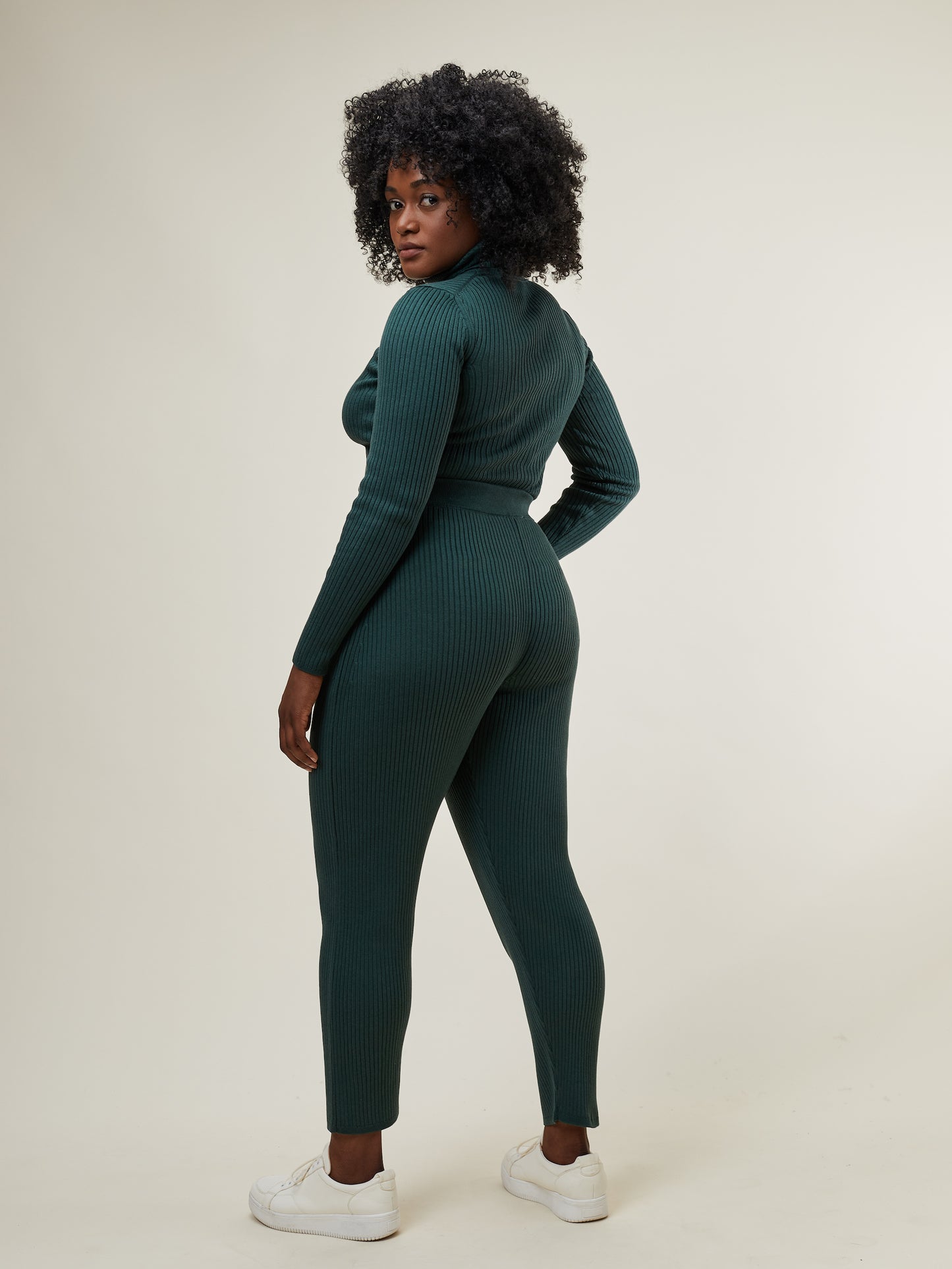 OLGA KNITTED RIB PANT PINE GREEN