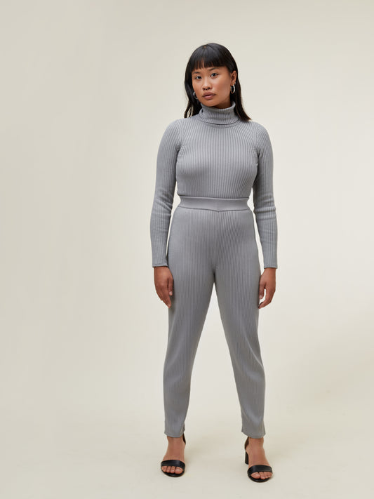 Olga Knitted Rib Pant Light Grey