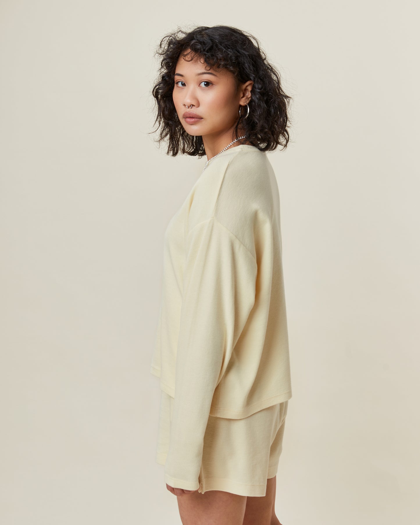Capi Waffle Top Pale Yellow