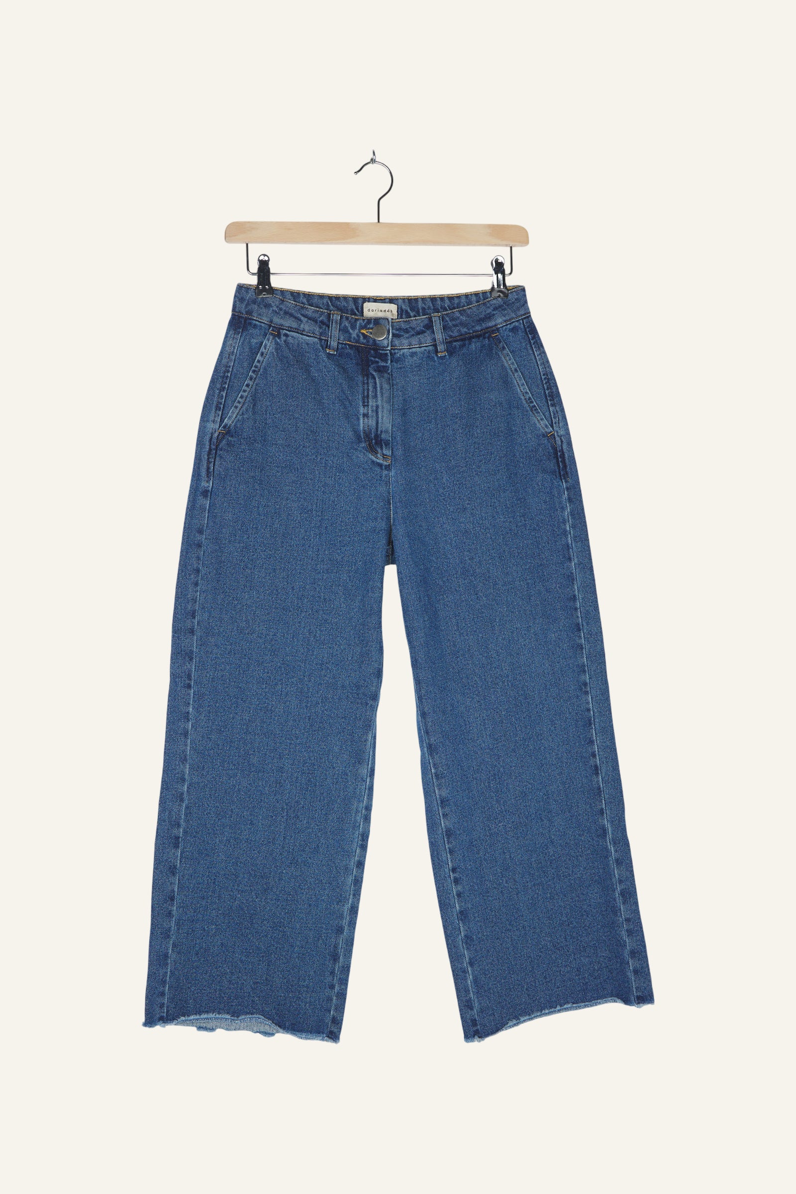 Basic High Waist Wide Leg Jeans Dark Blue Stone Wash