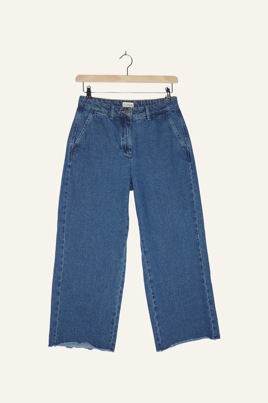 Basic High Waist Wide Leg Jeans Dark Blue Stone Wash