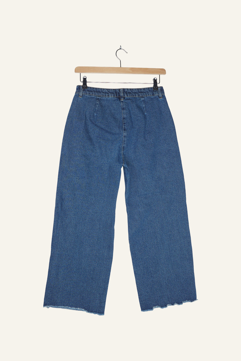 Basic High Waist Wide Leg Jeans Dark Blue Stone Wash
