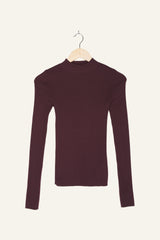 Mona Fine Knit Mock Neck Aubergine